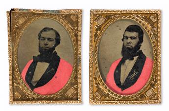 (CASED IMAGES--TINTYPES) A group of approximately 50 tintypes, including occupationals, a banner woman, firemen, a sea captain, beloved